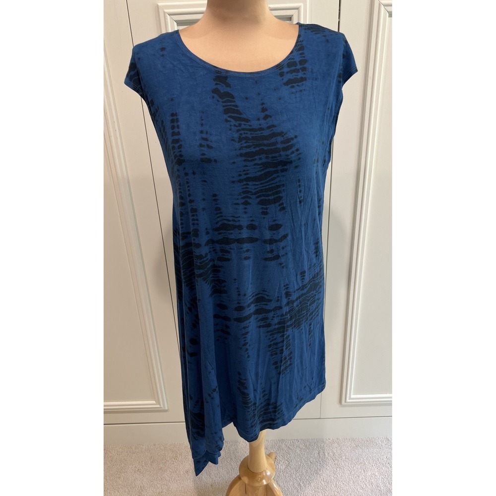 Bryn Walker Asymmetric T Shirt MIDI Dress Size Small Blue Boho Artsy‎ Lagenlook